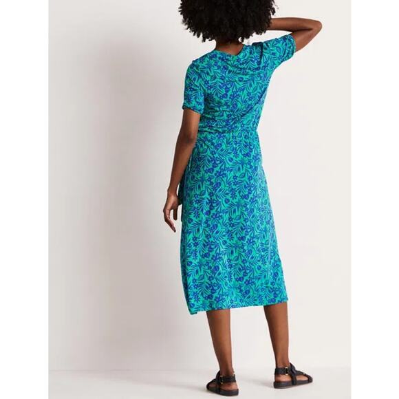 Boden Amanda Jersey Midi Dress Emerald Tropical Foliage Size 10 - Picture 3 of 11